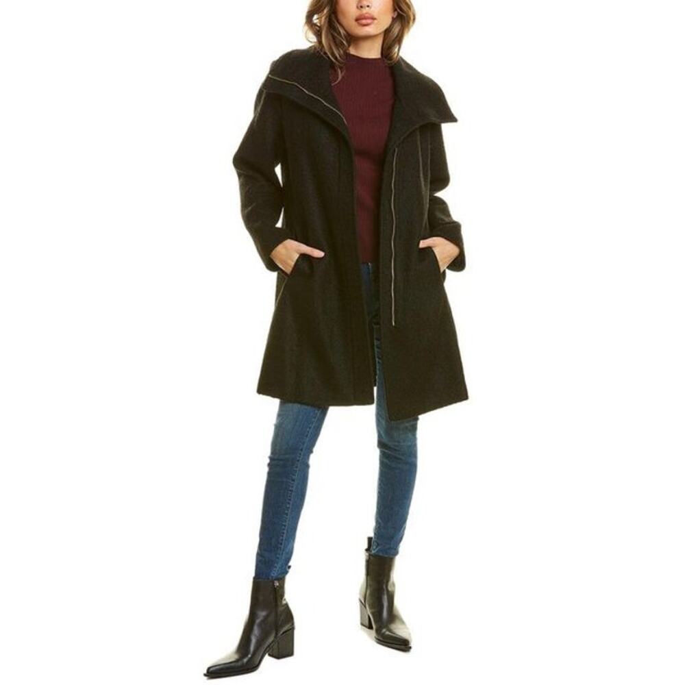Nine West Wool Blend Winter Coat Jacket Front Full Zip Solid Green Size Large